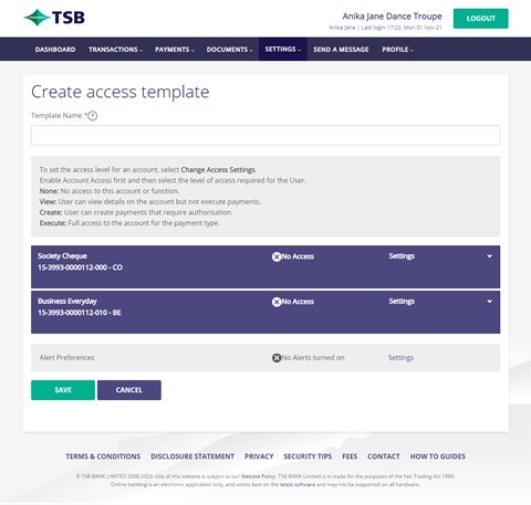 Create access template TSB website