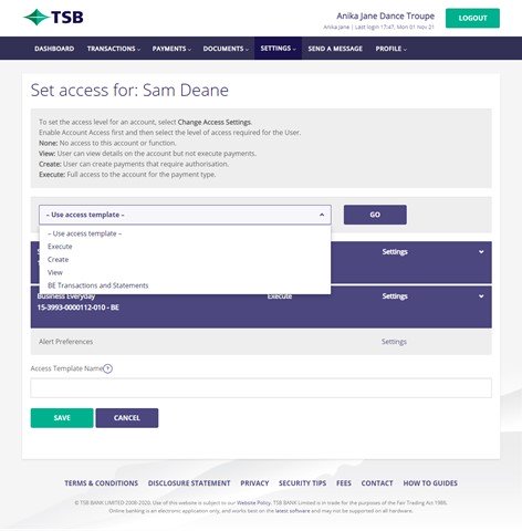 Set access TSB website