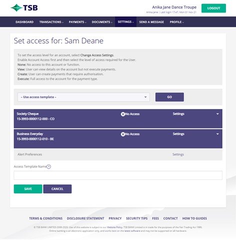 Set access TSB website